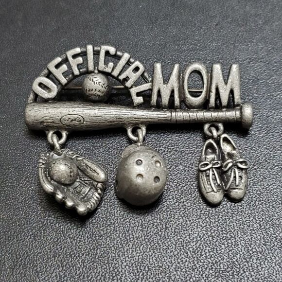Ajc Jewelry - AJC silver tone mom baseball brooch